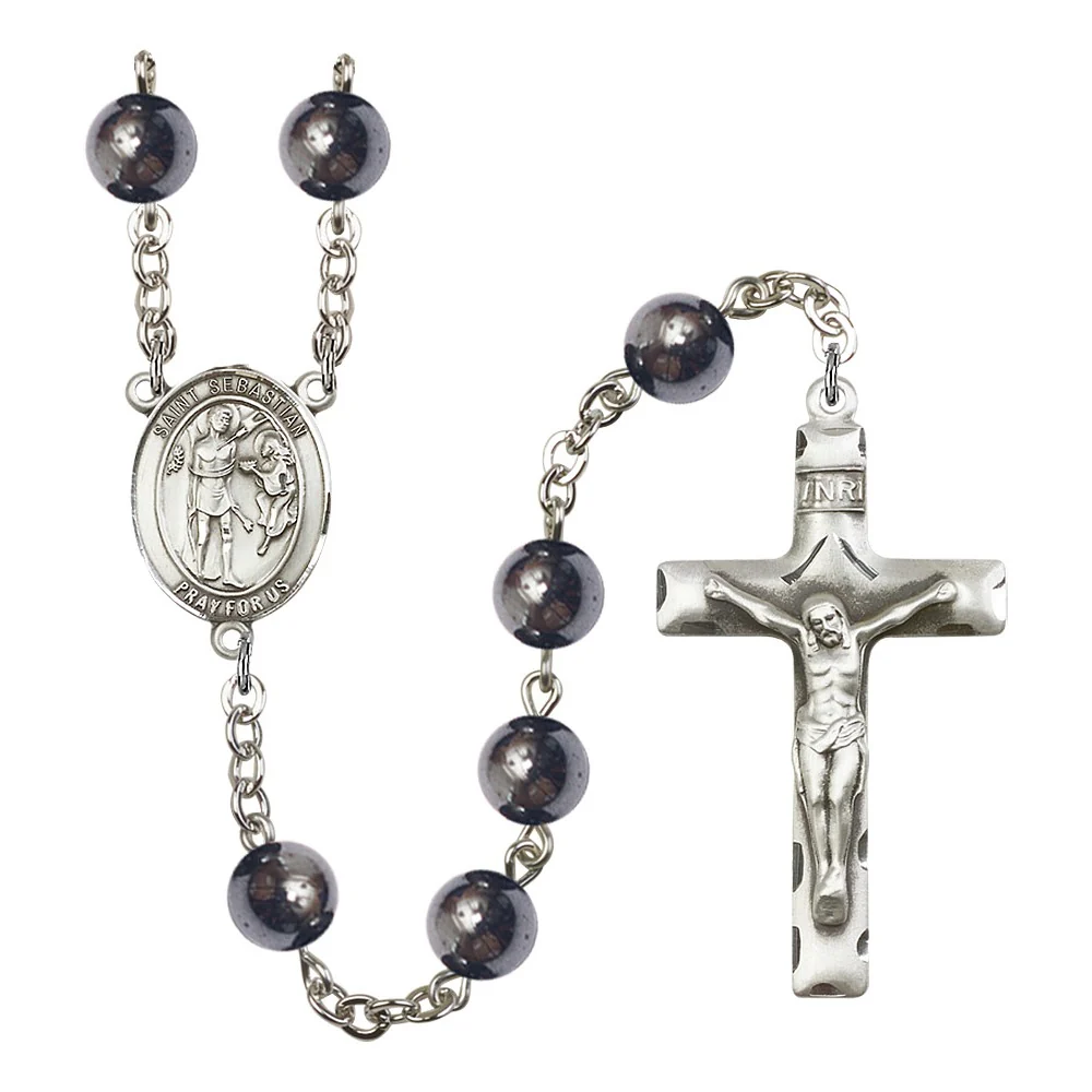 St. Sebastian 8mm Hematite Rosary