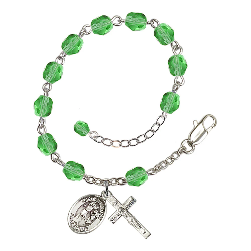 St. Sebastian Crystal Birthstone Rosary Bracelet - Multiple Birthstones - Image 8