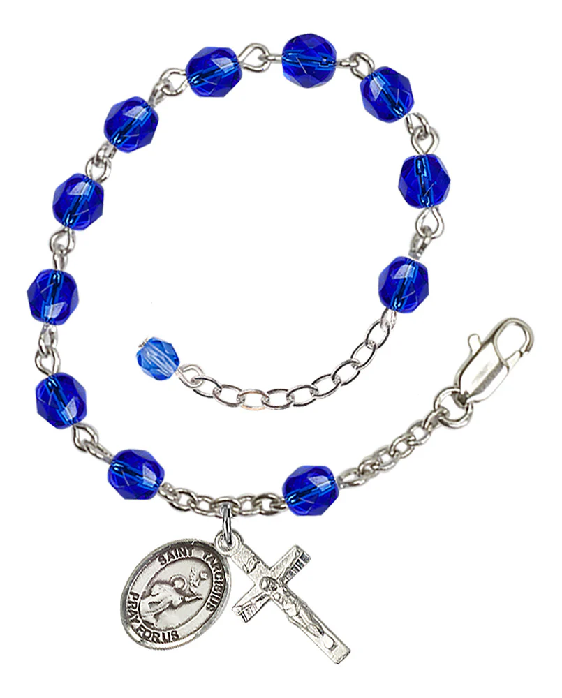 St. Tarcisius Blue September Rosary Bracelet 6mm