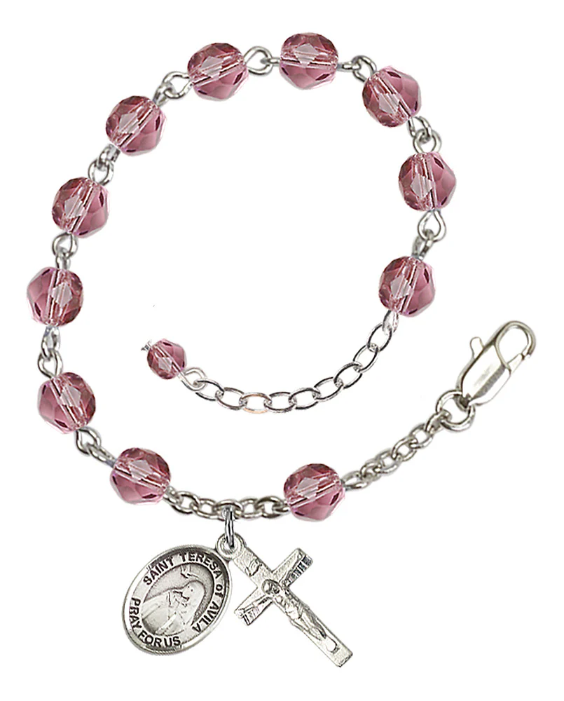 St. Teresa Of Avila Purple February Rosary Bracelet 6mm
