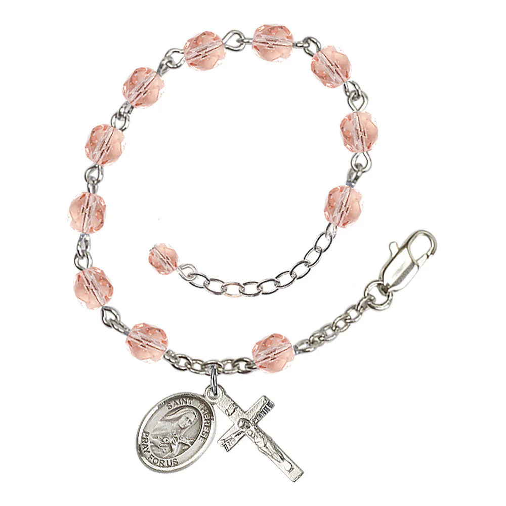 St. Therese of Lisieux - The Little Flower Crystal Birthstone Rosary Bracelet - Multiple Birthstones - Image 9
