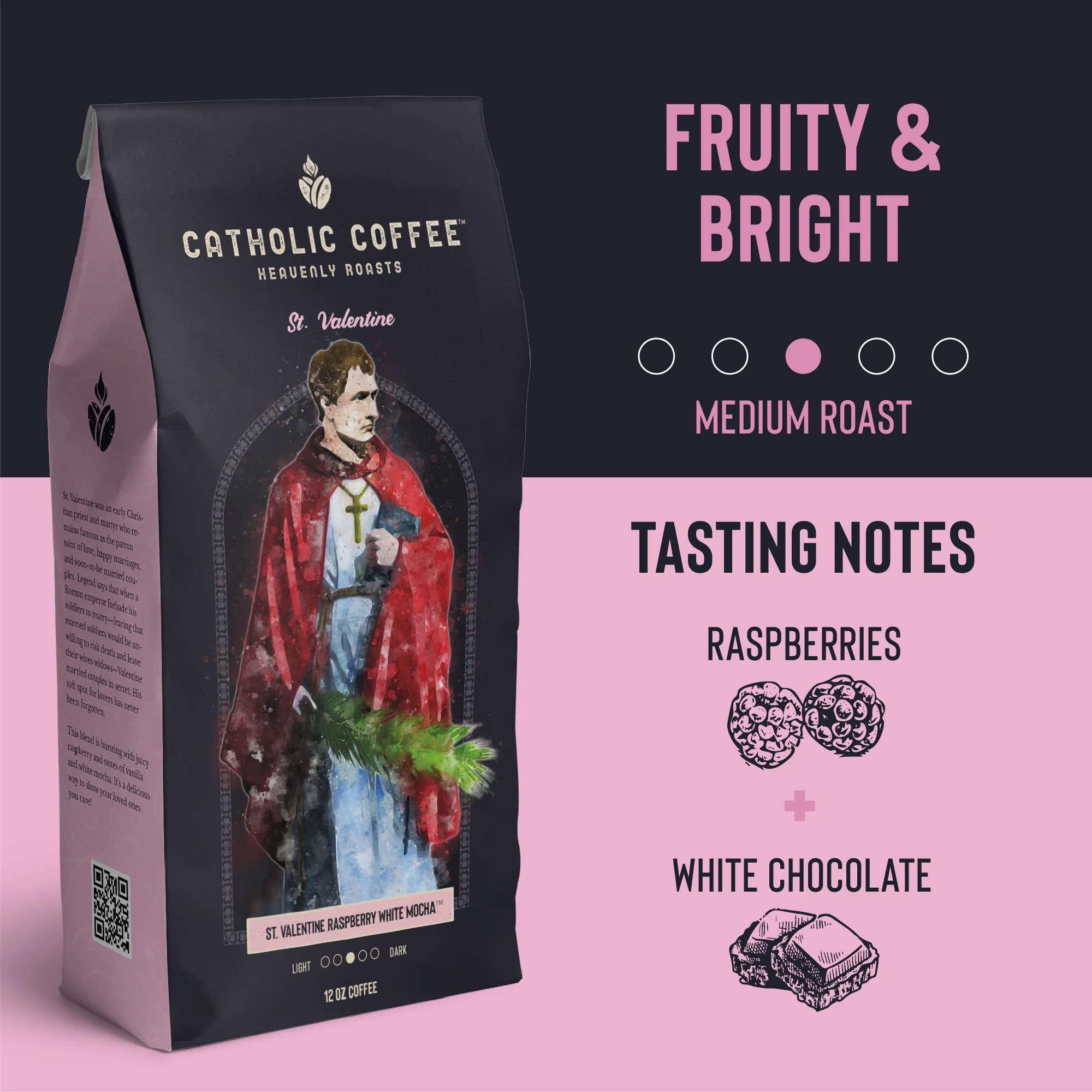 St. Valentine Raspberry White Mocha Coffee - 12 oz. Bag - Image 3