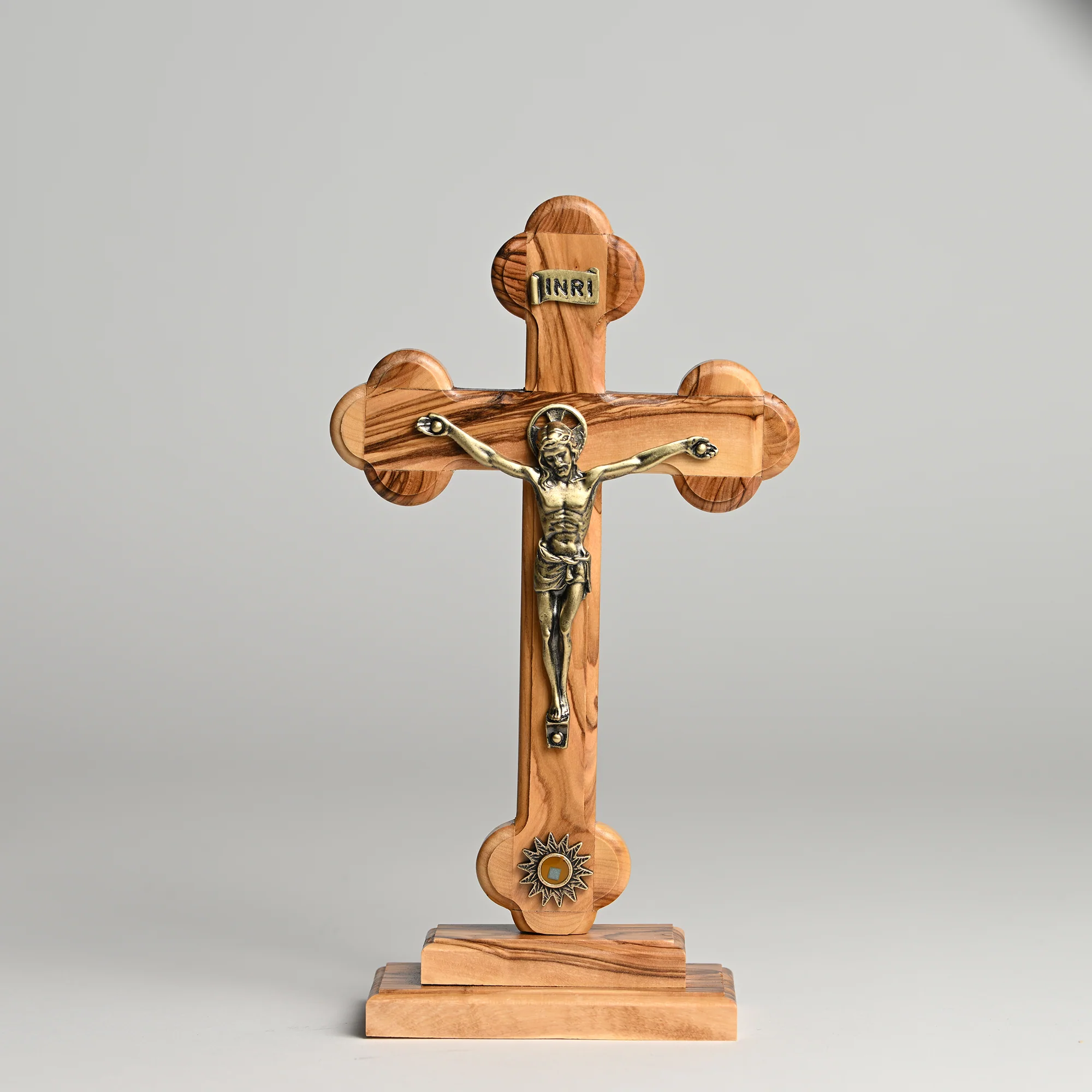 Standing Olive Wood Crucifix with Holy Land Relic - 8" - Image 3