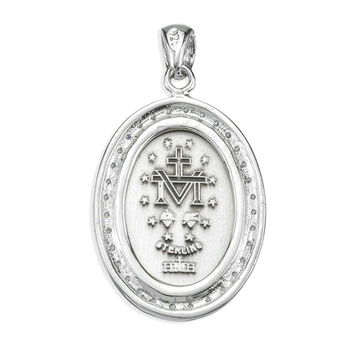 Sterling and Cubic Zirconia Oval Miraculous Medal - Image 2