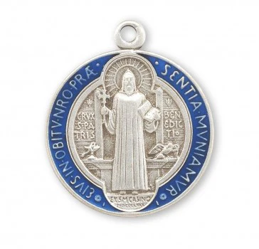 Sterling & Blue Enameled St. Benedict Medal Necklace - 18" - Image 2