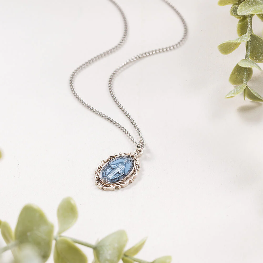 Sterling & Heavenly Blue Miraculous Medal Necklace - Image 2