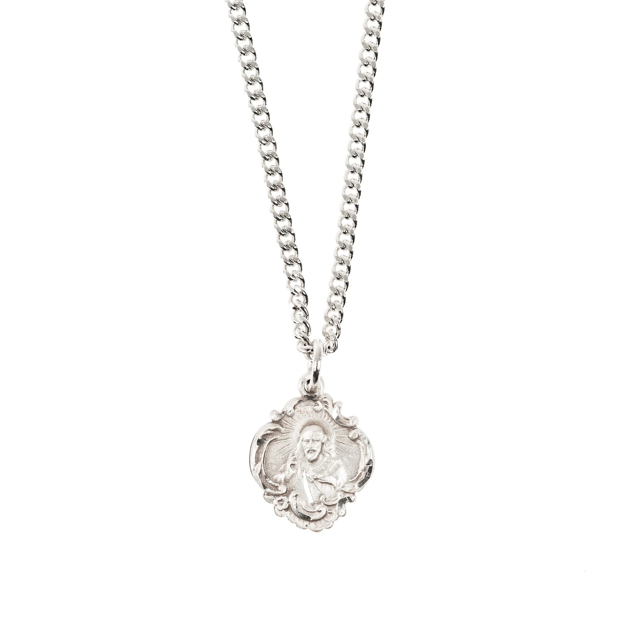 Sterling Silver Baroque Sacred Heart Scapular Necklace