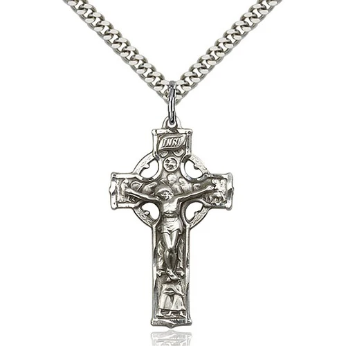 Sterling Silver Celtic Crucifix Pendant 1 3/8 X 3/4"