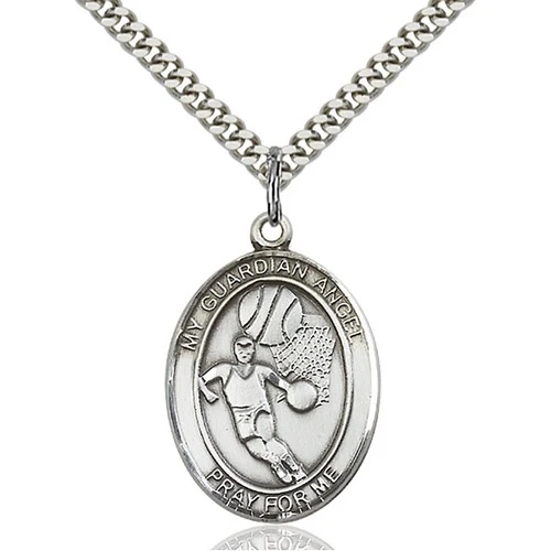 Sterling Silver Guardian Angel/Basketball Pendant