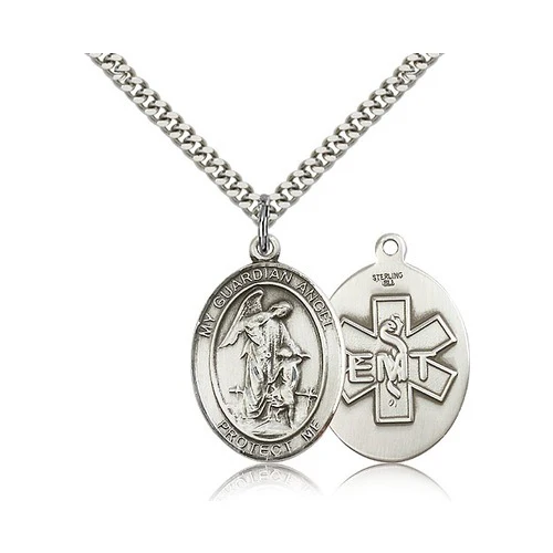 Sterling Silver Guardian Angel / Emt  Insignia Pendant w/ chain