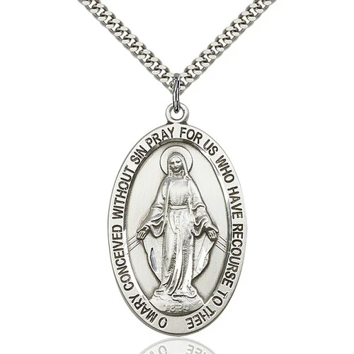 Sterling Silver Miraculous Pendant 1 5/8 X 1"