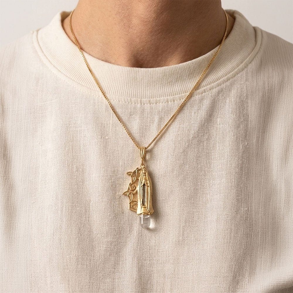 Gold Over Sterling Silver Our Lady of Lourdes Rose Necklace with Lourdes Water - Image 5
