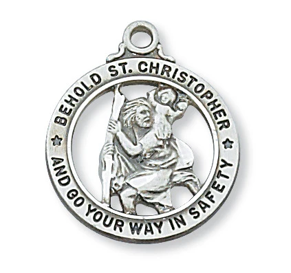 Sterling Silver Round St. Christopher Medal with  20 inch Chain