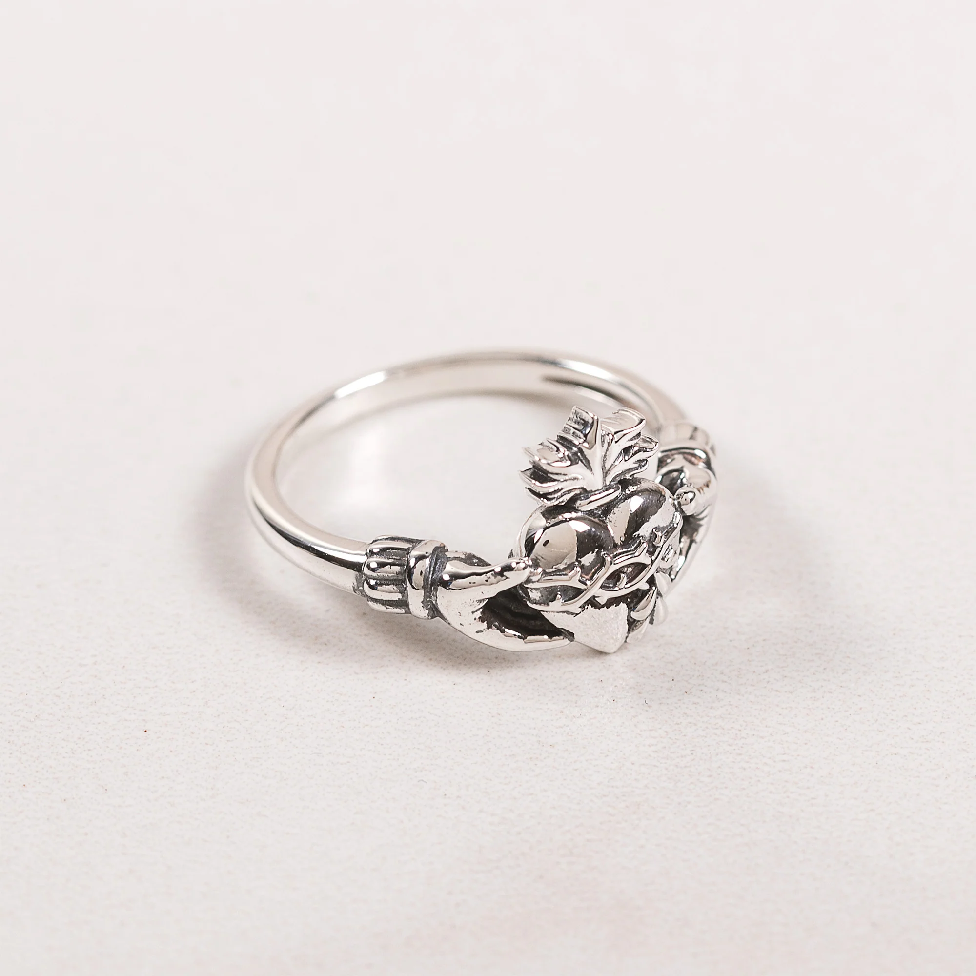 Sterling Silver Sacred Heart Claddagh Ring - Image 2