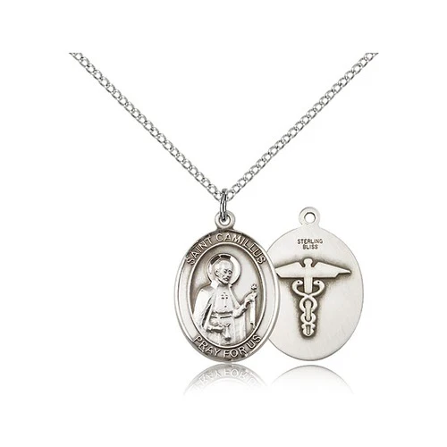 Sterling Silver St. Camillus of Lellis - Nurse Pendant  w/ Chain