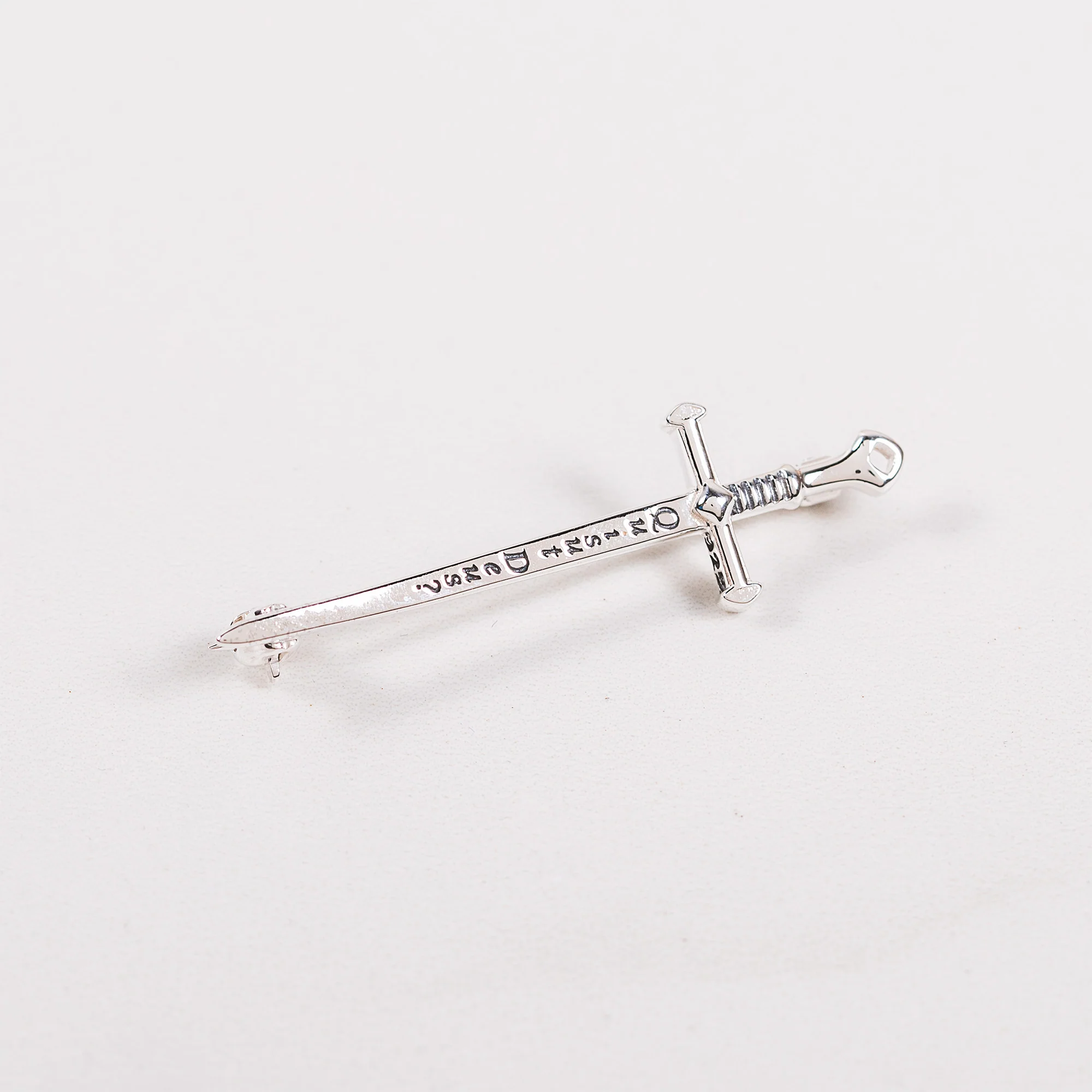 Sterling Silver St. Michael Quis ut Deus Sword Lapel Pin