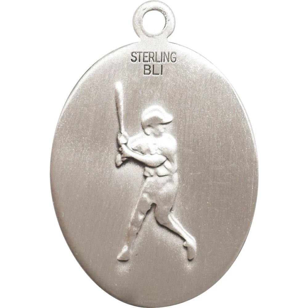 Sterling Silver St. Rita of Cascia Baseball Pendant w/ chain - Image 2