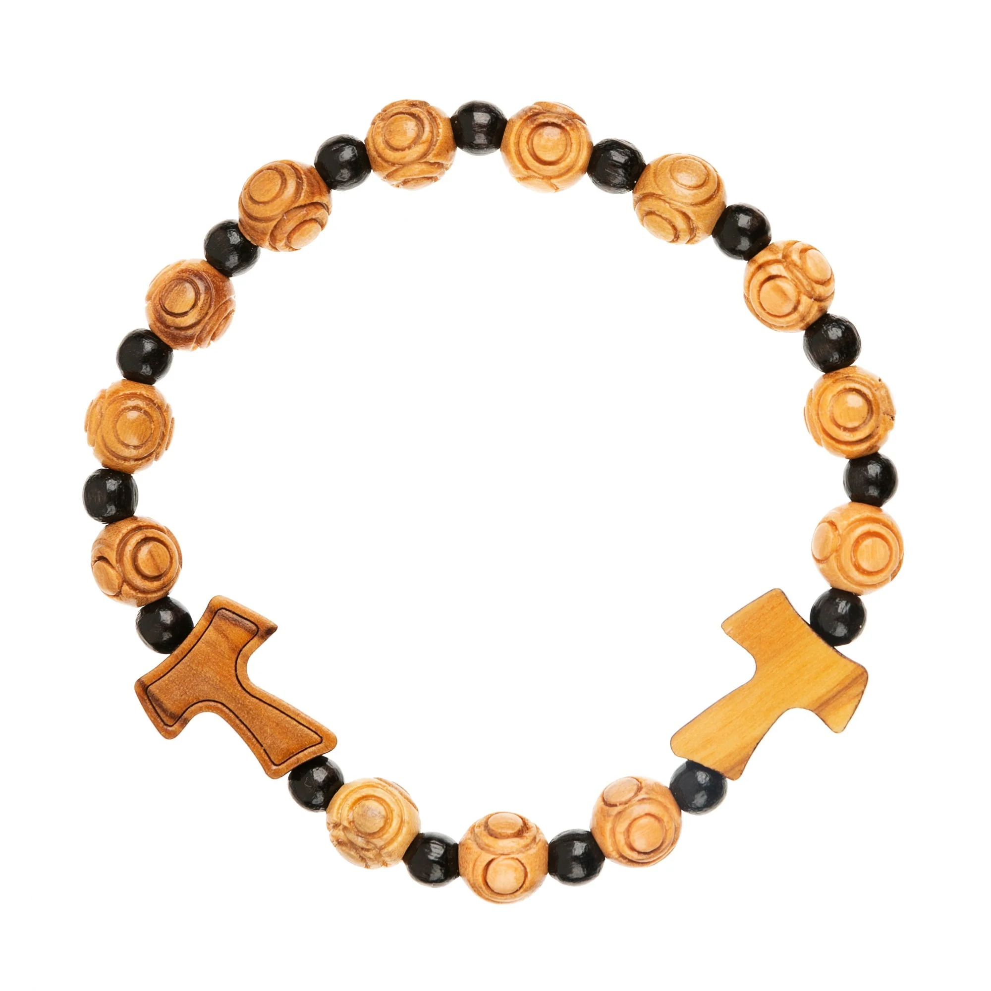 Tau Wood Bead Rosary Bracelet - Image 2