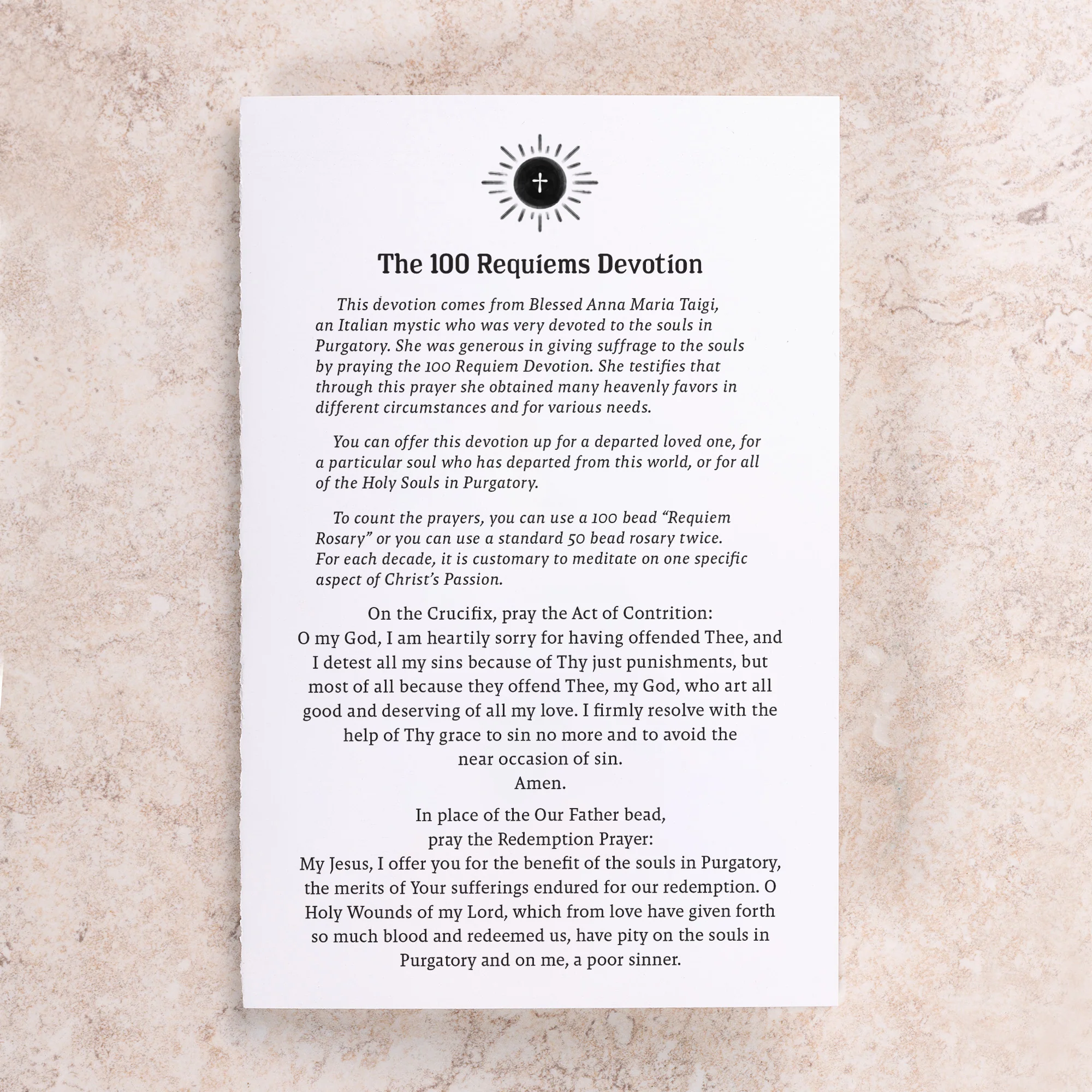 The 100 Requiems Devotion Prayer Card