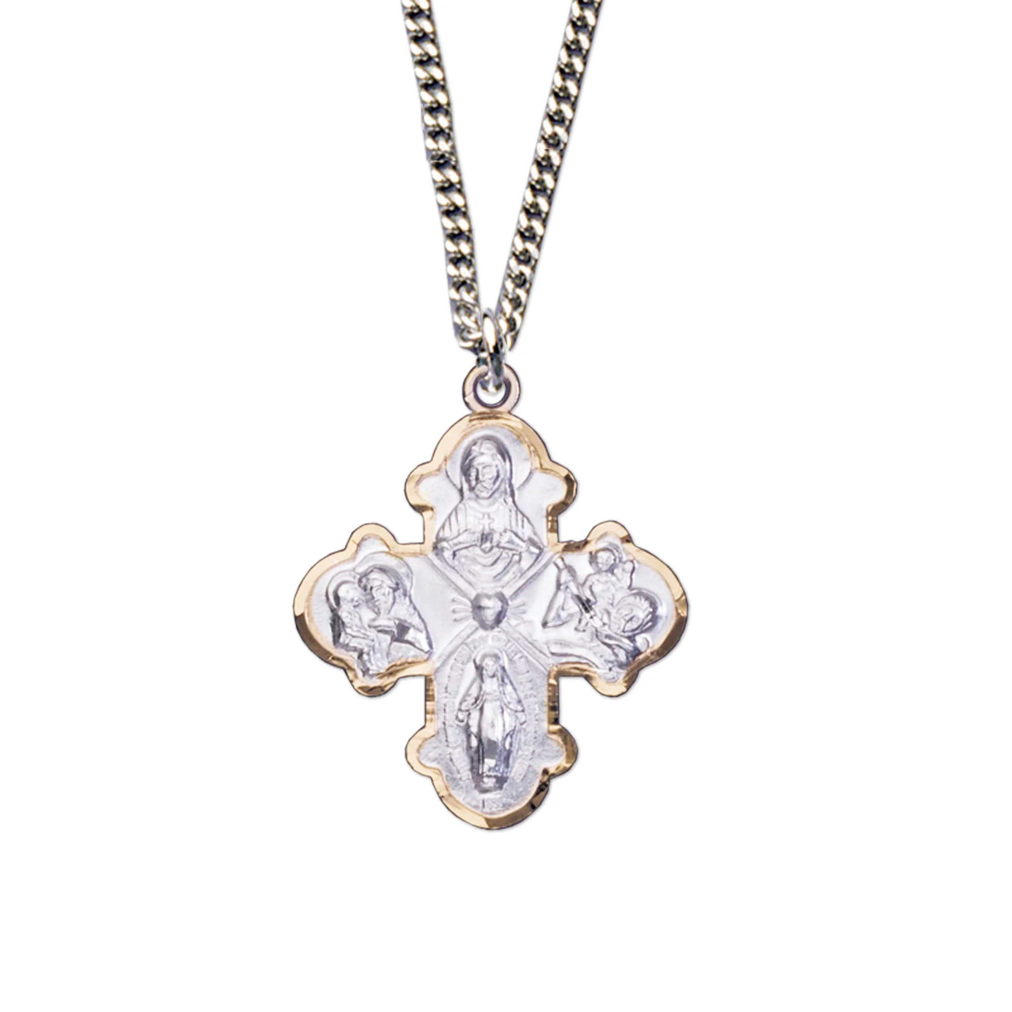 Traditional Two Tone 4-Way Cross Necklace