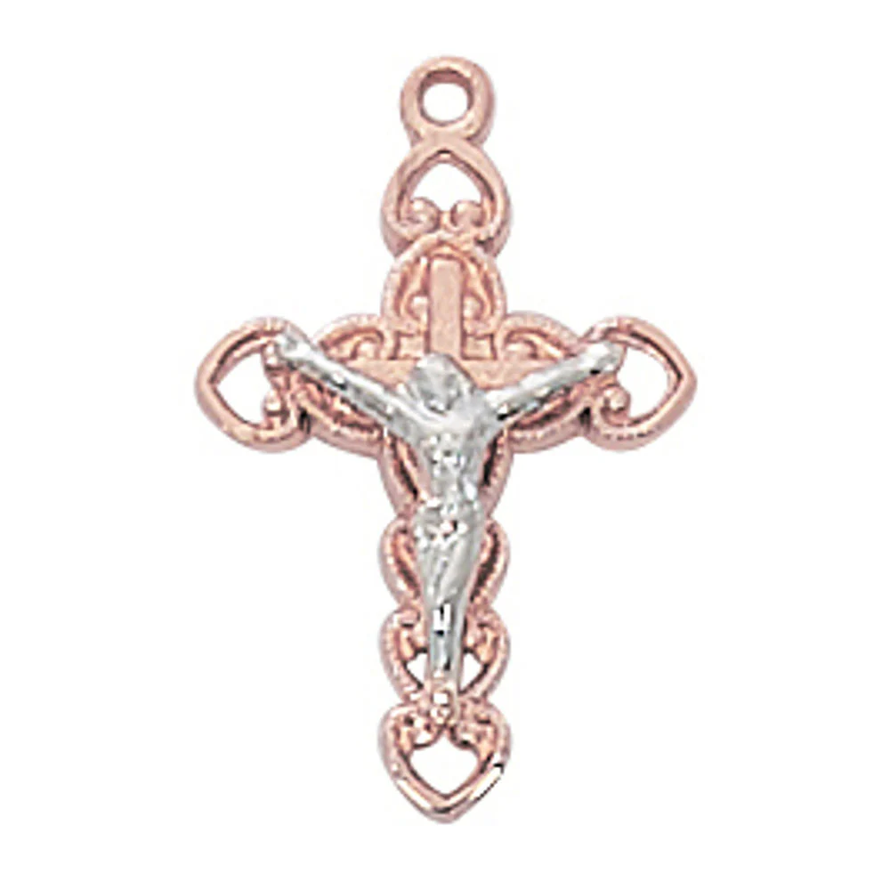 Two Tone Open Hearts Crucifix Pendant - Image 2