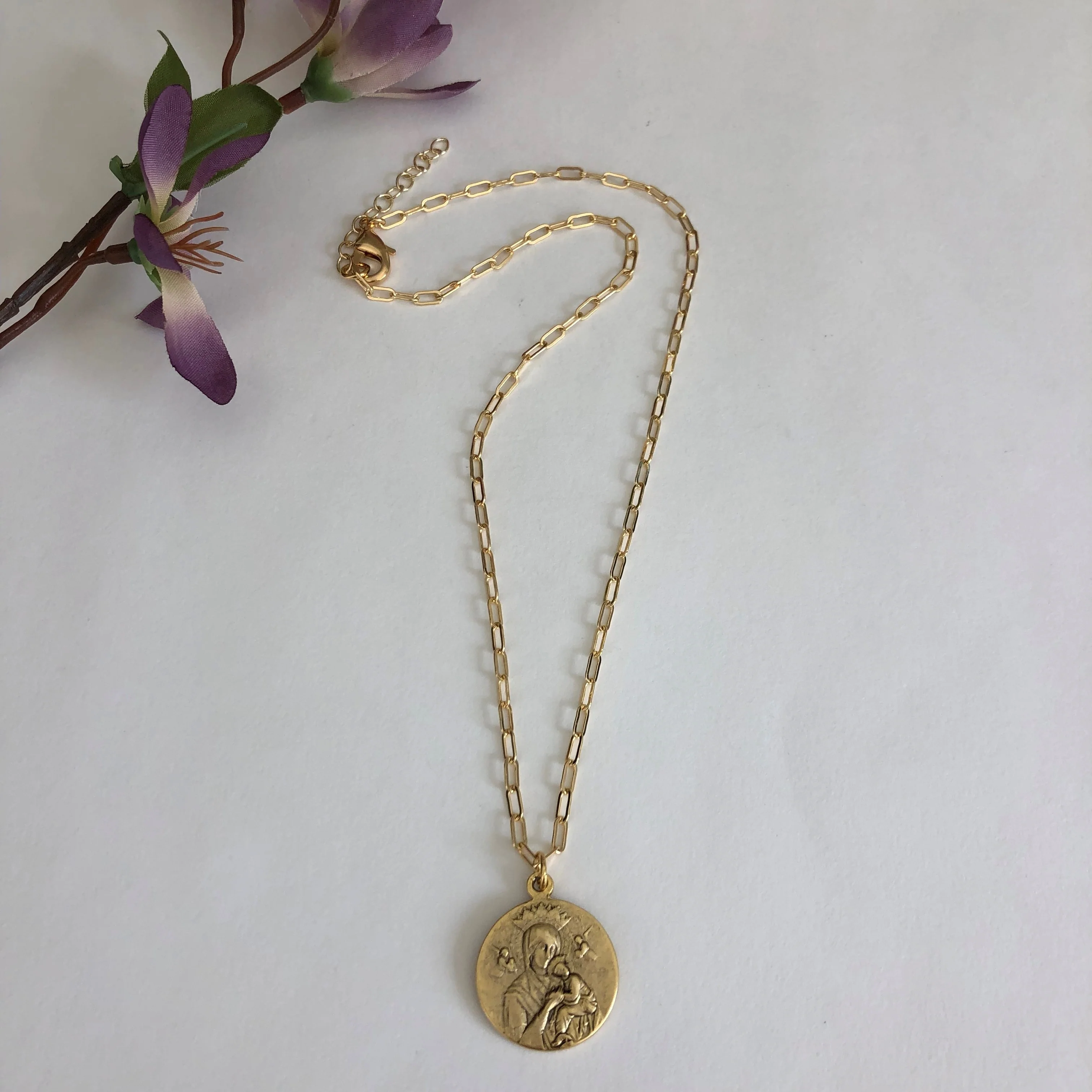 Vintage Medallion Our Lady of Perpetual Help Necklace