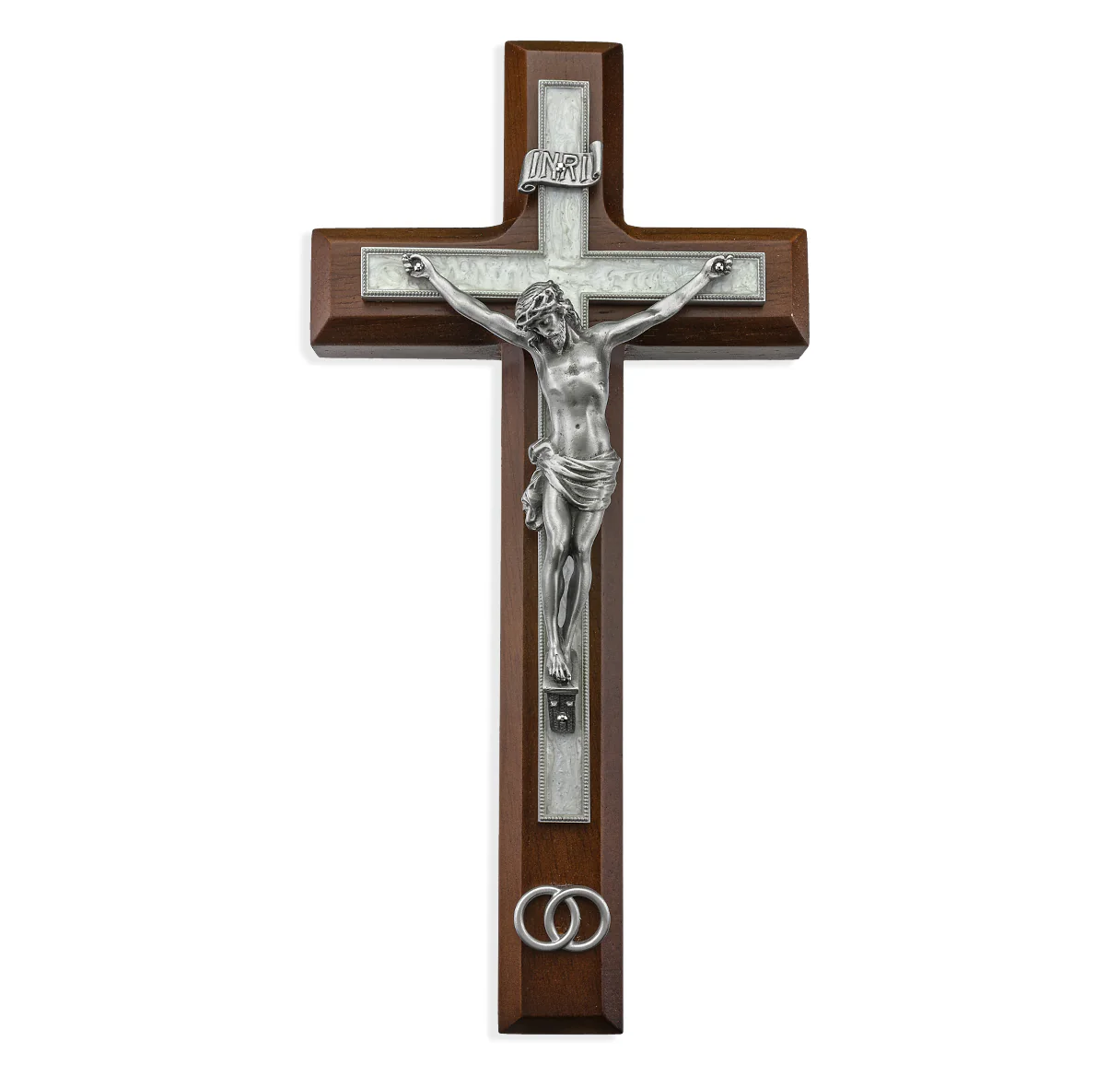 Walnut Pearlized Wedding Crucifix - 10"