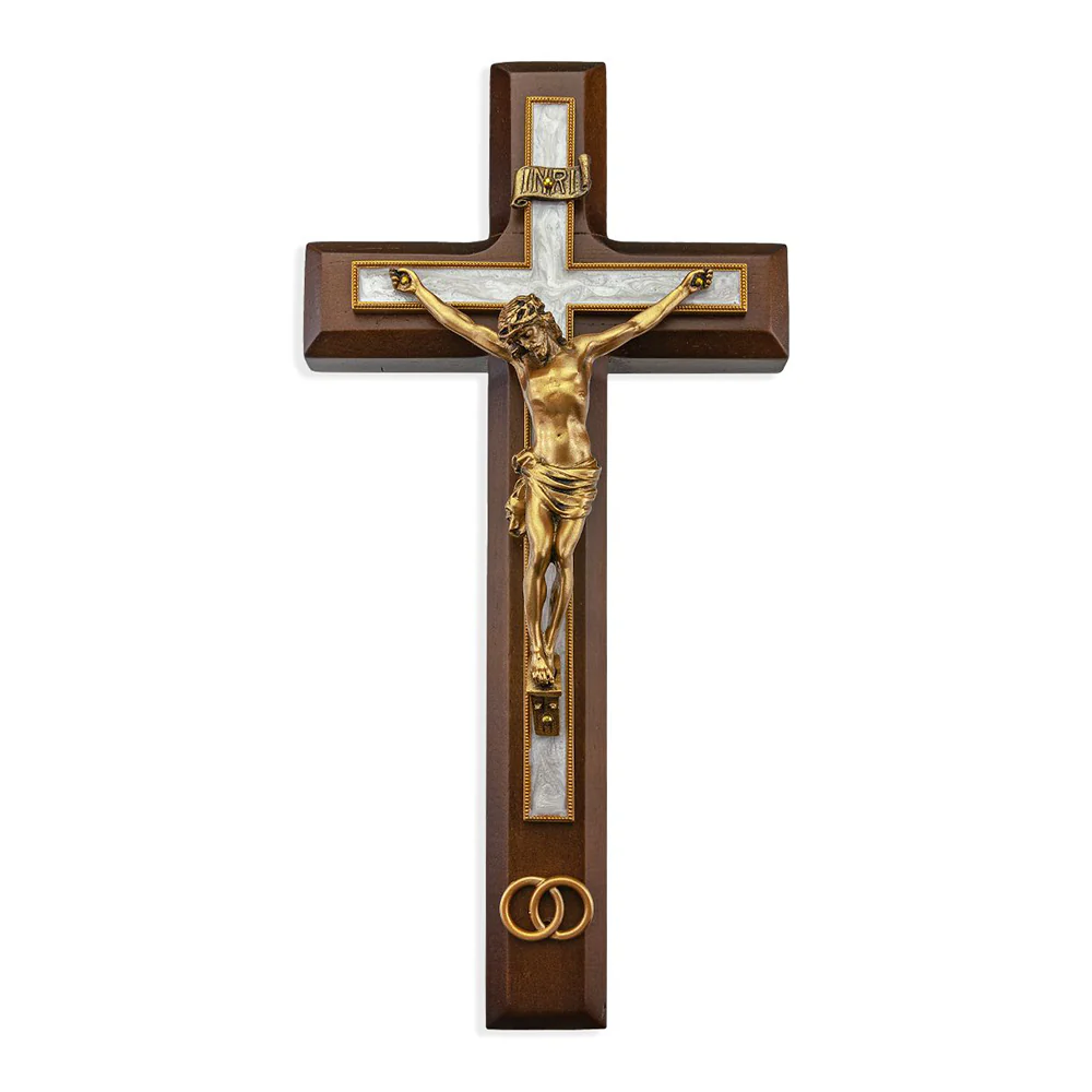 Walnut Pearlized Wedding Crucifix - 10" - Image 2