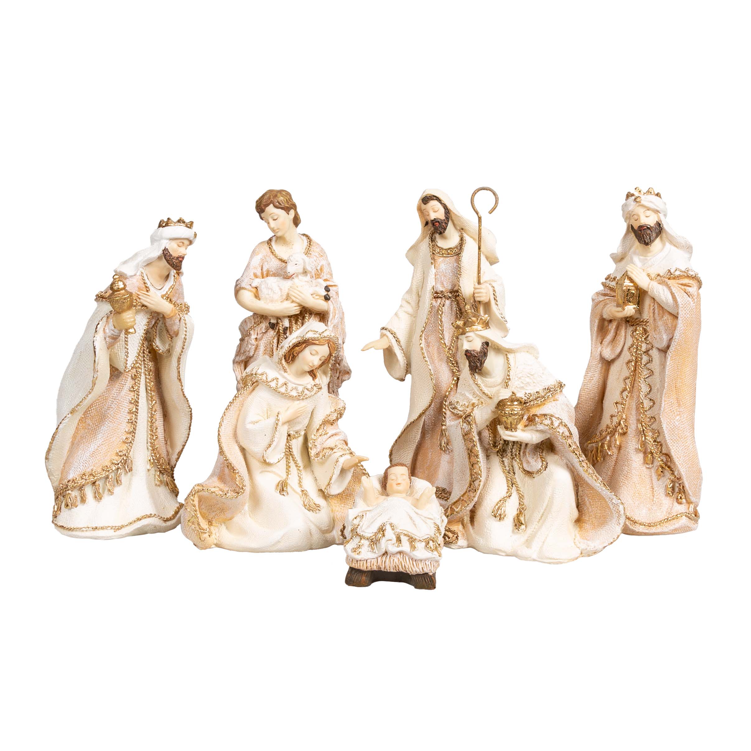 Woven Gold Trimmed Fabric Look Nativity - 7 Pieces - Image 3