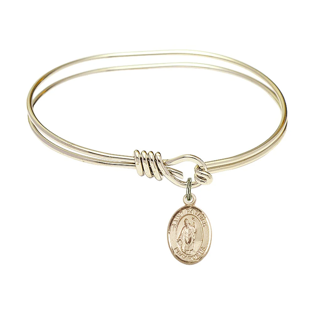 Youth 5 3/4" Gold Plated Bangle Bracelet with St. Patrick Medal Charm