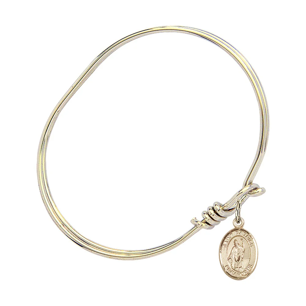 Youth 5 3/4" Gold Plated Bangle Bracelet with St. Patrick Medal Charm - Image 2