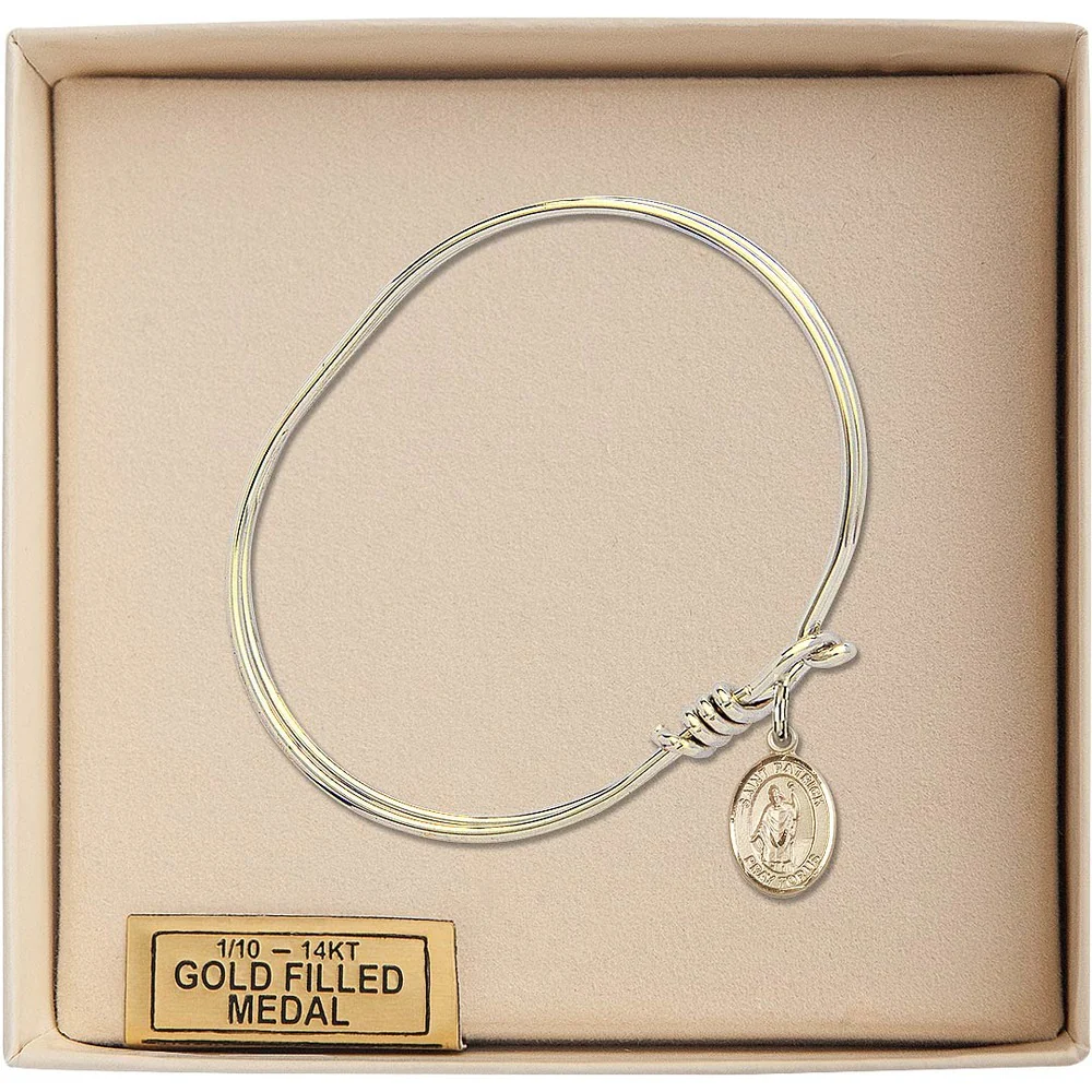 Youth 5 3/4" Gold Plated Bangle Bracelet with St. Patrick Medal Charm - Image 3