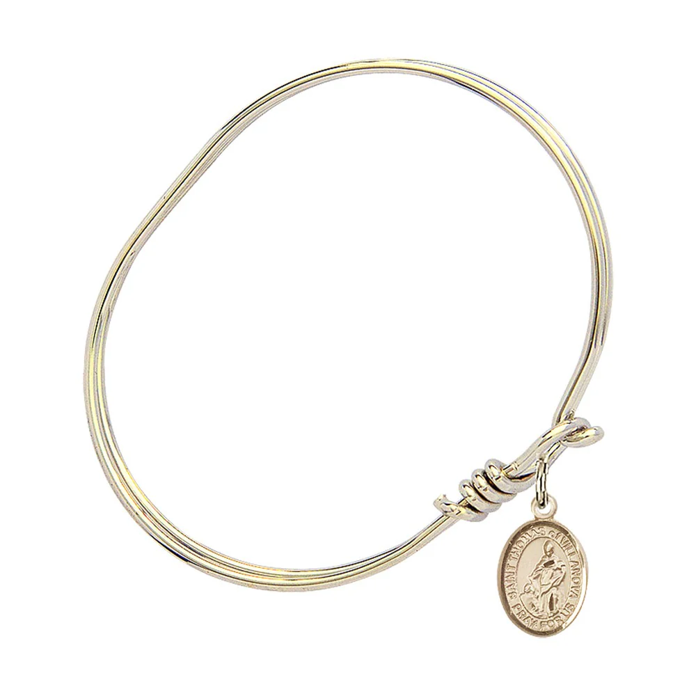 Youth 5 3/4" Gold Plated Bangle Bracelet with St. Thomas of Villanova Medal Charm - Image 2