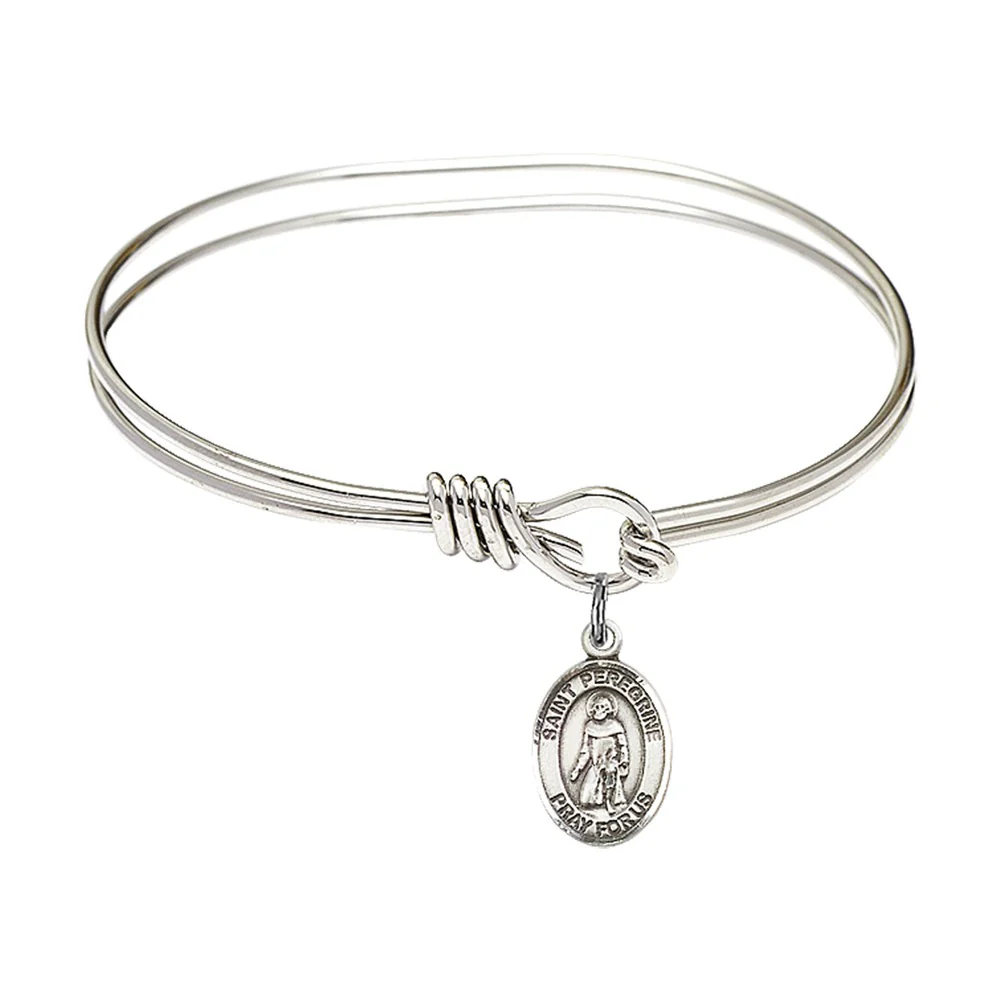 Youth 5 3/4" Rhodium Plated Bangle Bracelet with St. Peregrine Laziosi Medal Charm
