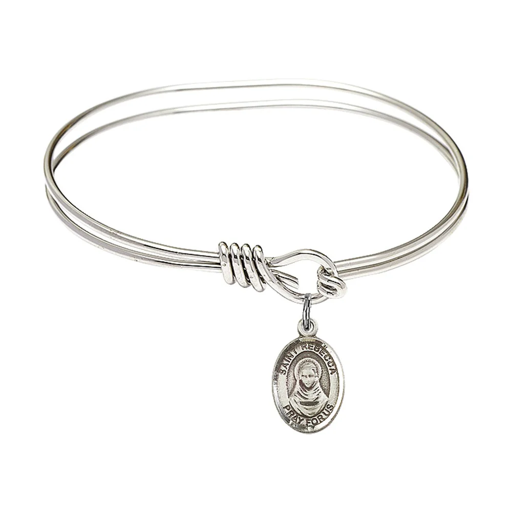 Youth 5 3/4" Rhodium Plated Bangle Bracelet with St. Rebecca Medal Charm