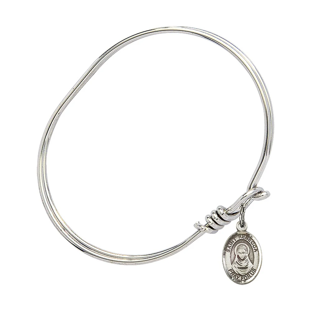 Youth 5 3/4" Rhodium Plated Bangle Bracelet with St. Rebecca Medal Charm - Image 2