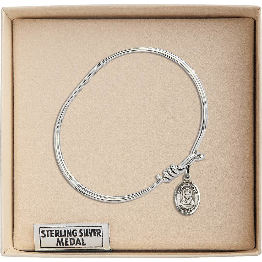 Youth 5 3/4" Rhodium Plated Bangle Bracelet with St. Rebecca Medal Charm - Image 3