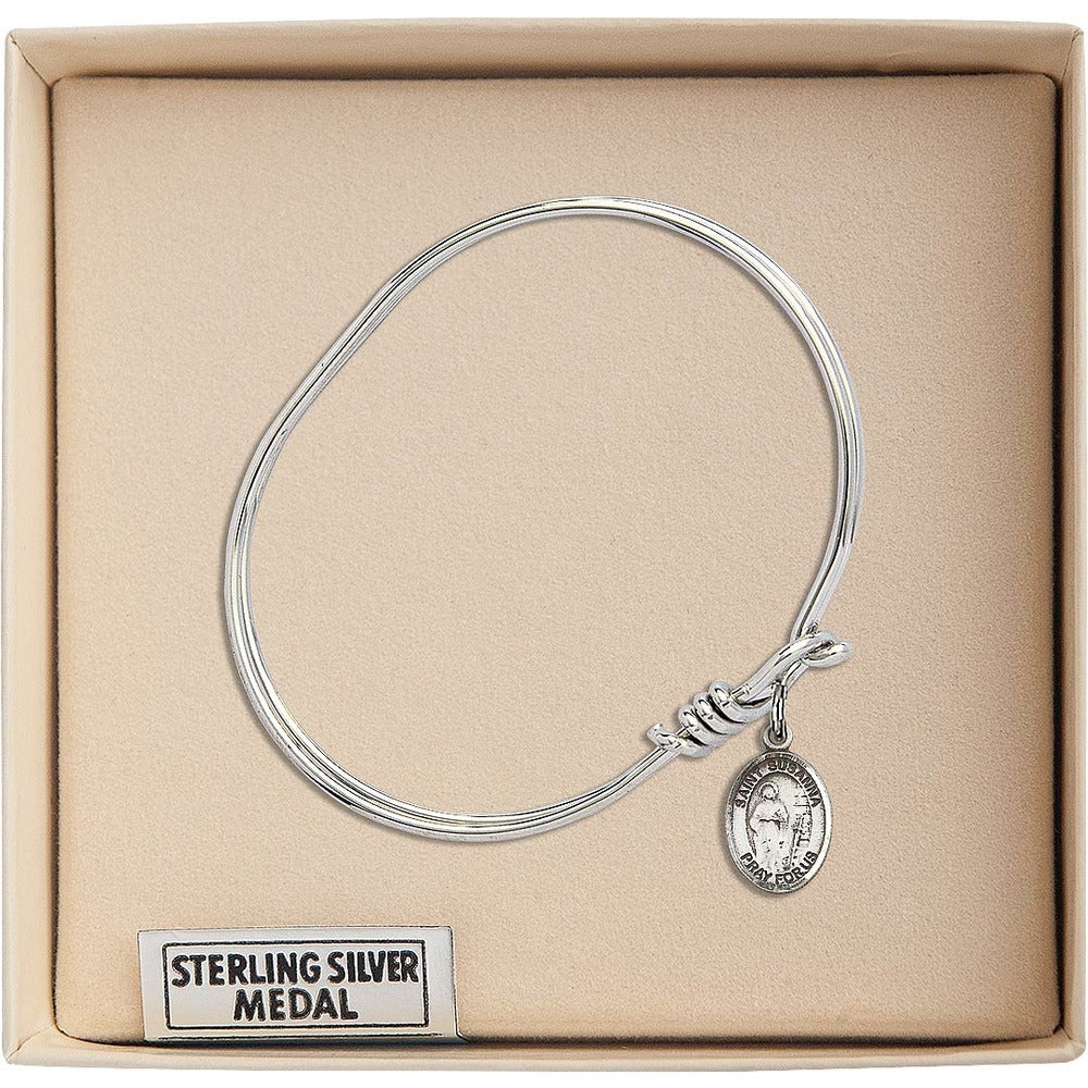 Youth 5 3/4" Rhodium Plated Bangle Bracelet with St. Susanna Medal Charm - Image 3